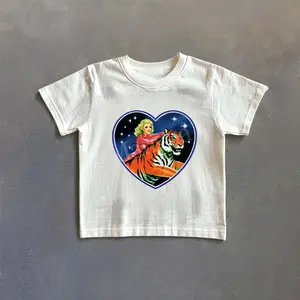 Retro Tiger Girl Graphic Baby Tee, Retro Girl Riding Tiger Tshirt, 90s Style Baby Tee, Animal Toddler Shirt