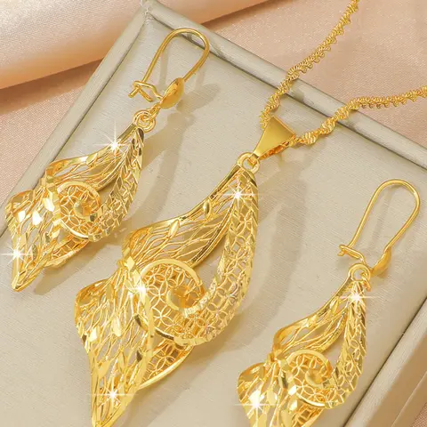 Women's High-Quality Elegant Jewelry Set, Geometric Design Earrings & Necklace, Copper Plated 24k, Perfect Gift for Boyfriend & Friends, Geometric Patterns, Geometric Jewelry Sets