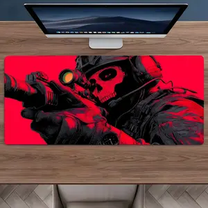 Dark Skeleton Sniper Mouse Pad - Red Black Gaming Non-Slip Large Desk Mat, Tactical Style Carpet-Style Desktop Decor for PC Gaming Setup, Office Desk Accessories, Gaming Desk Accessory