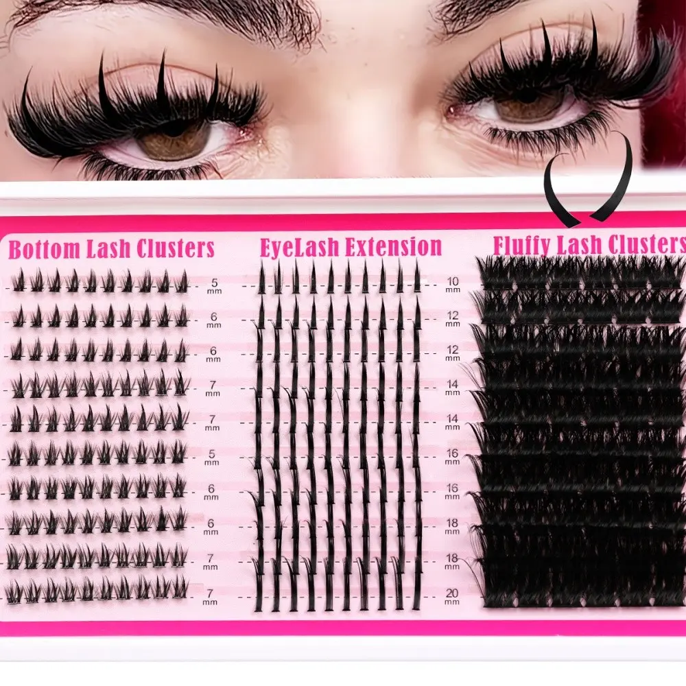 1 box DIY clustered false eyelash set fairy eyelash upper eyelash+lower eyelash mixed set -0.07mm mixed length 5-20mm, DD curly, natural fluffy style, dramatic eyelashes, Eyelash Extensions, DIY Lash Clusters