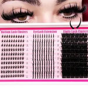 1 box DIY clustered false eyelash set fairy eyelash upper eyelash+lower eyelash mixed set -0.07mm mixed length 5-20mm, DD curly, natural fluffy style, dramatic eyelashes