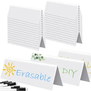 20 Sets Dry Erase Name Tent Cards with Black Markers 8.7 x 2.8 x 1.9 Inches White Reusable Name Plate Wipe Clean Desk Tags Sign for Classroom Table Office Conference Meeting Weddings