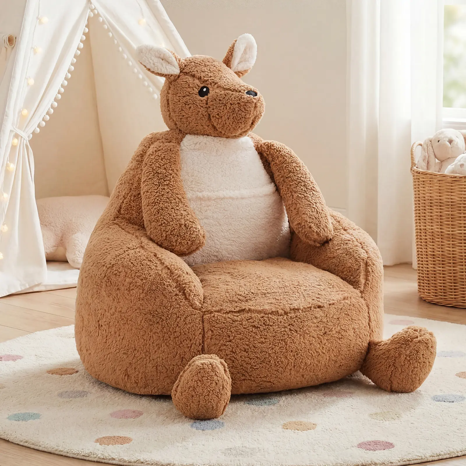 Kids Bean Bag Chair, Stuffed Toddler Couch with Faux Rabbit Fur Cover for Teens & Kids, Comfy Lazy Sofa Chair for Reader, Living Room, Bedroom, Aged 4-12 Years, Kangaroo, Penguin