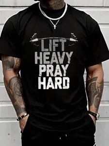 Inspirational Gym Graphic Tee, Breathable Cotton Sportswear, Trendy Faith & Fitness Training Top, Casual Home Wear for Workout Lovers, Athletic Style Activewear, High Performance Activewear, Gym Tees