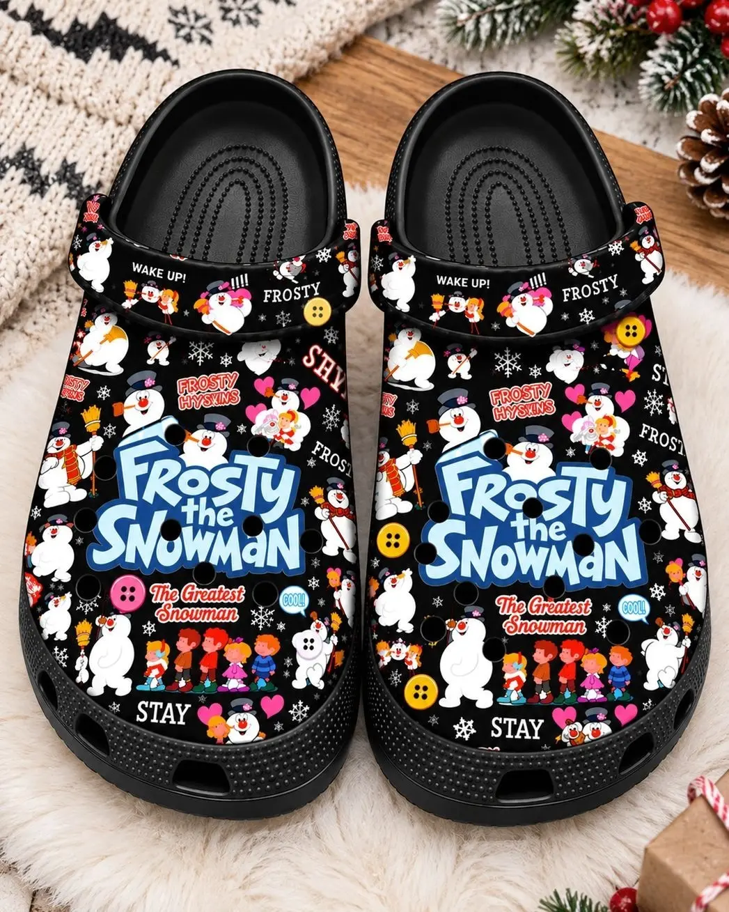 HOT Frosty the Snowman Adult Clogs – Christmas Cartoon Slip-On Shoes, Cute Holiday Snowman Print, Lightweight Casual Garden Clogs, Festive Gift for Men & Women