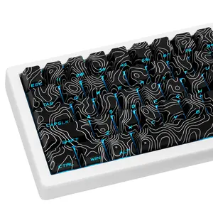 131-Key Black Topographic PBT Keycaps, Cherry Profile Side Printed Shine Through Dye Sublimation Custom Keycaps Compatible with All MX Switches Only Keycaps