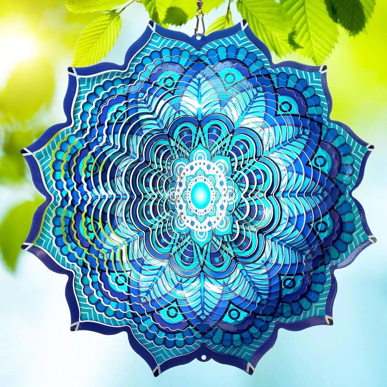 Wind Spinners - 3D Kinetic Mandala Metal Laser Cut Windchimes - for Outdoor Yard, Garden Porch & Window Decor - Spiritual Zen Gift for Women, Mom & Meditation Lovers