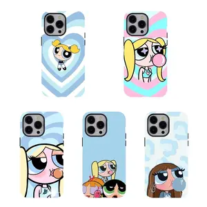 [No magnetic]  cute Cartoon P0w3rpuff Girls Phone Case,Bubblegum Print Aesthetic durable phone Cover,for iPhone 17 16 15 14 13 12 11 8 7 for Samsung Series,Shockproof Protective Dual-Layer design phone case,trending phone Cover,perfect gift for girl