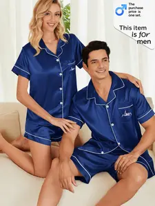 Summer Short Sleeve Couple Sleepwear Thin Pure Color Ice Silk Casual New Two-Piece Set Home Clothing