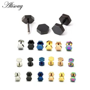 Double Hexagon Studs Earrings Men Punk Ear Piercing Earrings Stud Jewelry Stainless Steel Earring Stud For Women Fashion Gift