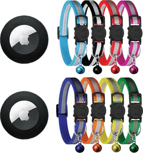 Zease 8-Pack Reflective Cat Collars with Airtag Holders – Adjustable Nylon Breakaway, Gift Set