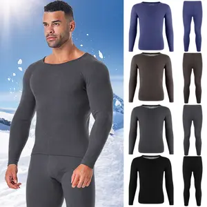 Men Thermal Underwear Set Long Sleeve ,Fleece Lined Top & Bottom Winter Round Neck, Long Johns Men Sleepwear