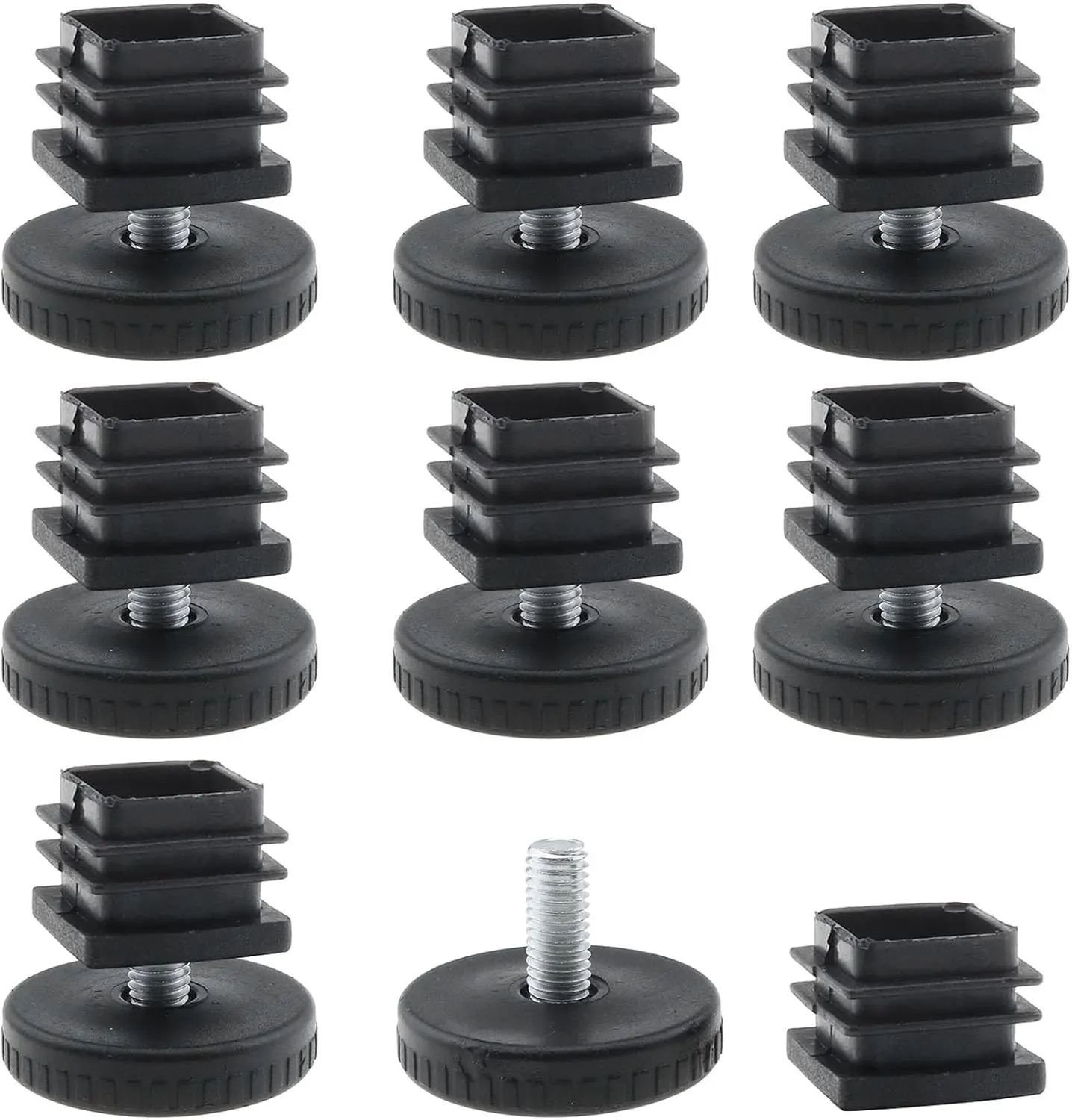 8 PCS Furniture Hardware Adjustable Levelers - 25x25mm Square Tube Insert Kits, Insertion-Type Device with Anti-Slip Base for Cabinet, Sofa Legs