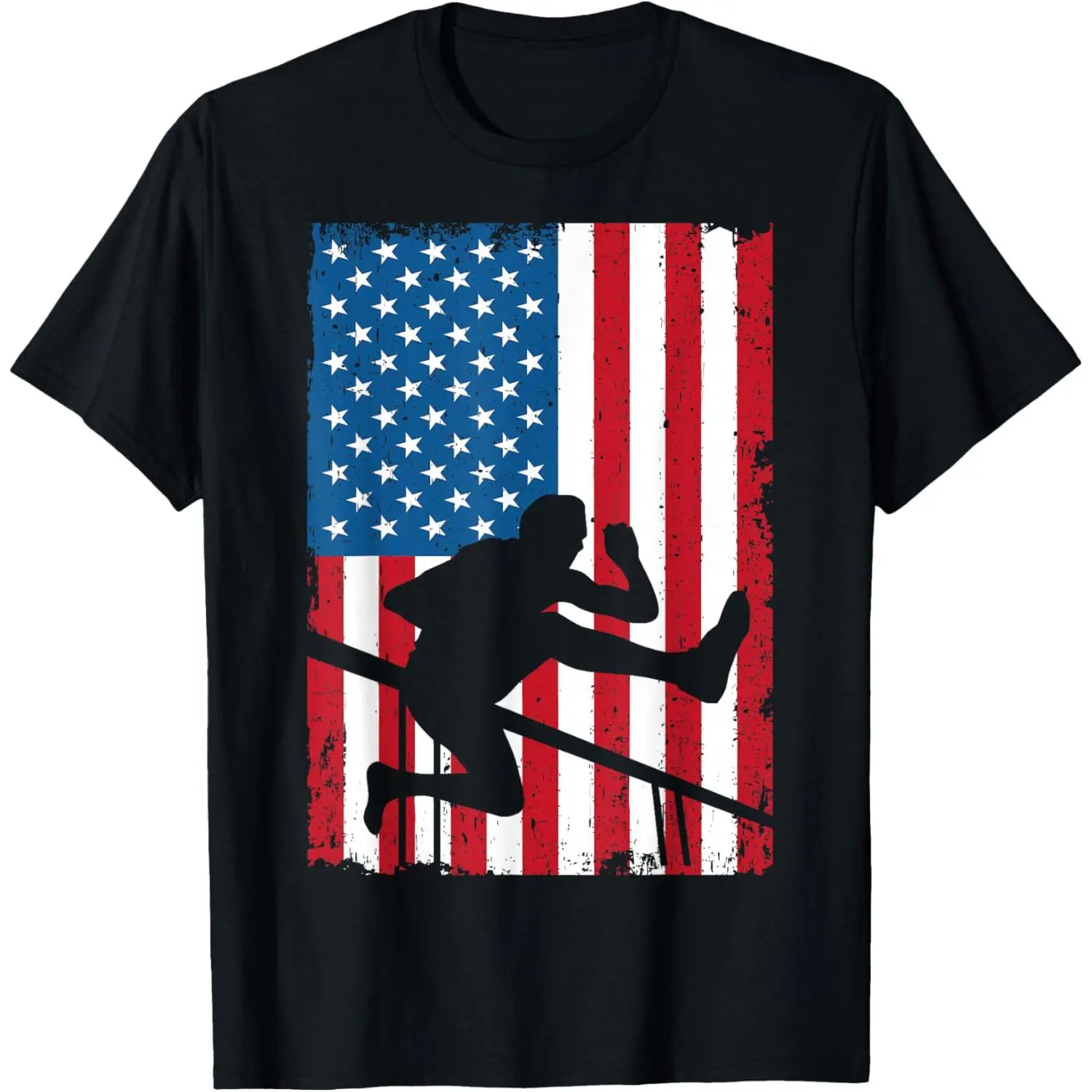 Runner Athletics Hurdles Running USA American Flag T-Shirt Pure Cotton Graphic Tees Menswear Top: Gifts for Men & Women