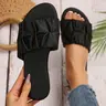 Women's Flat Sandals Fashion Square Open Toe Slides With Chic Pleated Slippers for Summer Springfresh Summer Vibes