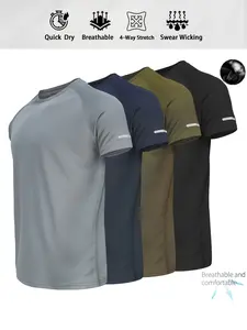 Men's Reflective Stripe Detail Casual Short Sleeve T-Shirt, Breathable Summer Top for Running & Gym, Fitted Tee for Daily Wear, Activewear T Shirt