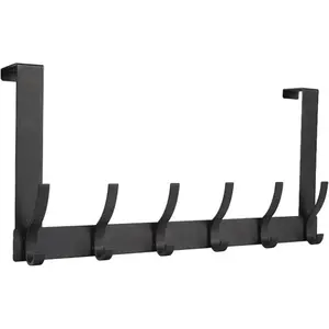 Over The Door Hooks, Door Hanger Hooks for Hanging, Over The Doors Towel Racks for Bathroom with 12 Coat Hook, Coat Rack Dorm Essentials Bathroom Accessories（1 Pack, Black）