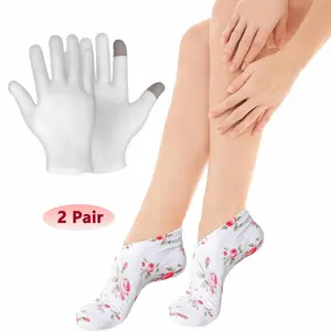 2 Pairs Moisturizing Gloves and Socks Set for Overnight Bedtime Use, Soft Reusable Hydrating Hand & Foot Care Aid Covers for Daily Spa Treatment, Soothing Repair for Dry Rough Cracked Skin