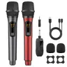 Aveek 2-Pack 2.4GHz Wireless Dynamic Microphones - Rechargeable Charging, 10H Work Time, Receiver & Cable Included, Plug-and-Play Mic, Audios Compatible for Karaoke Machine, Amplifier Speaker, Wedding (Grey&Red)