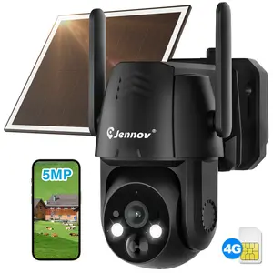 Jennov 4G LTE for No WiFi Solar Security Cameras Wireless Outdoor 5MP 3K Camera, PIR Motion Detection, Siren, Color Night Vision, SD/ Cloud Storage (SIM Card Included) Powered Trail，Not support WiFi connection