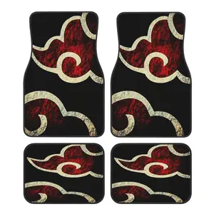 Set of 4 Car Mats Featuring a Flame Cloud Design - Suitable for Any Vehicle, These Durable And Stylish Protectors for Front And Rear Seats Are Made of Polyester Fiber in a Red And Black Color Scheme Car Floor Mats