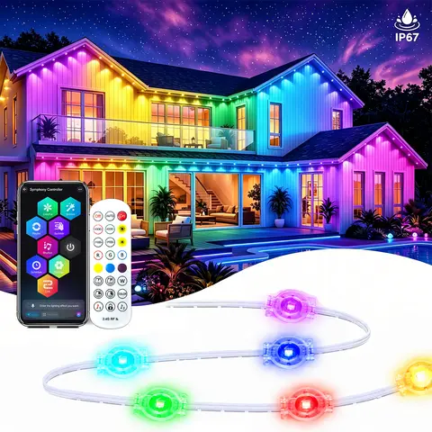 Kiruxna Permanent RGB+IC Outdoor Decorative Lights, 16m, Multi-Event Festive Decorative Lights, IP67 Waterproof, App/Remote Control, 50 Scene Modes, Chasing Flow Dynamic Effects, DIY Music Sync, Christmas Decor for Backyard Garden