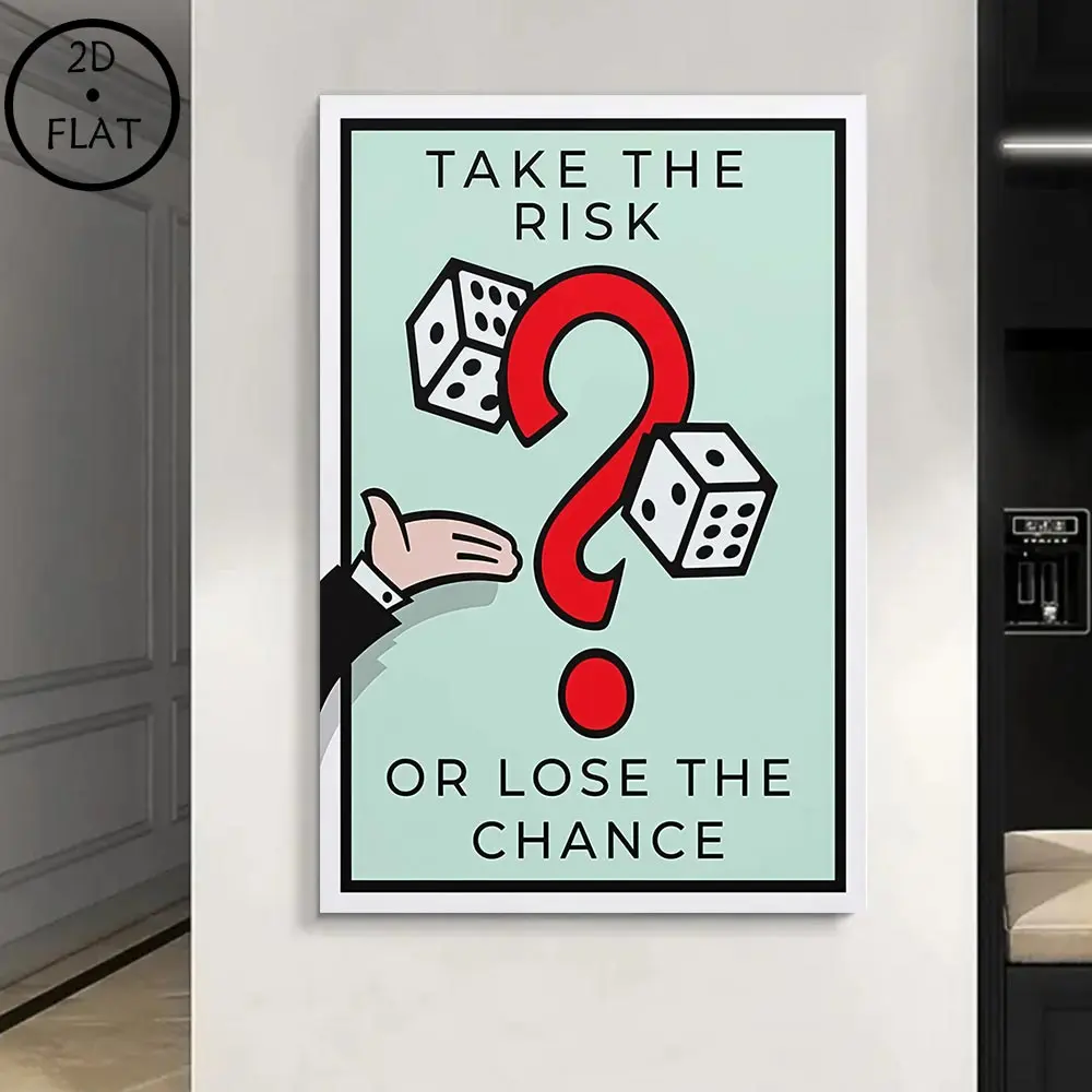 Motivational Monopoly Wall Art, Take the Riskor Lose the Chance Poster, Mint & CanvasDecor, Ideal for Home & Office, Modern HomeDecoration, Artwork, Gift, Canvas Prints