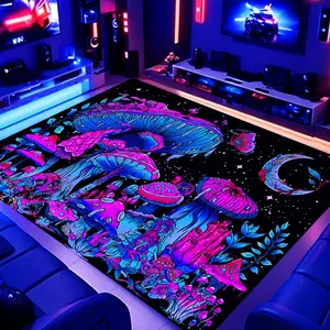 Mushroom Pattern Area Fluorescent Carpet, 1 Count Soft Comfortable Flannel Large Area Carpet, Interior Decoration for Home Living Room Bedroom Game Room, Print Rug