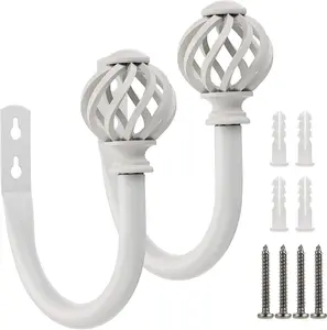 2 Pcs Metal Curtain Holdbacks - Wall Mounted Drapery Tiebacks with Screws, Decorative Window Treatment Holdbacks for Bedroom, Livingroom, Office, White