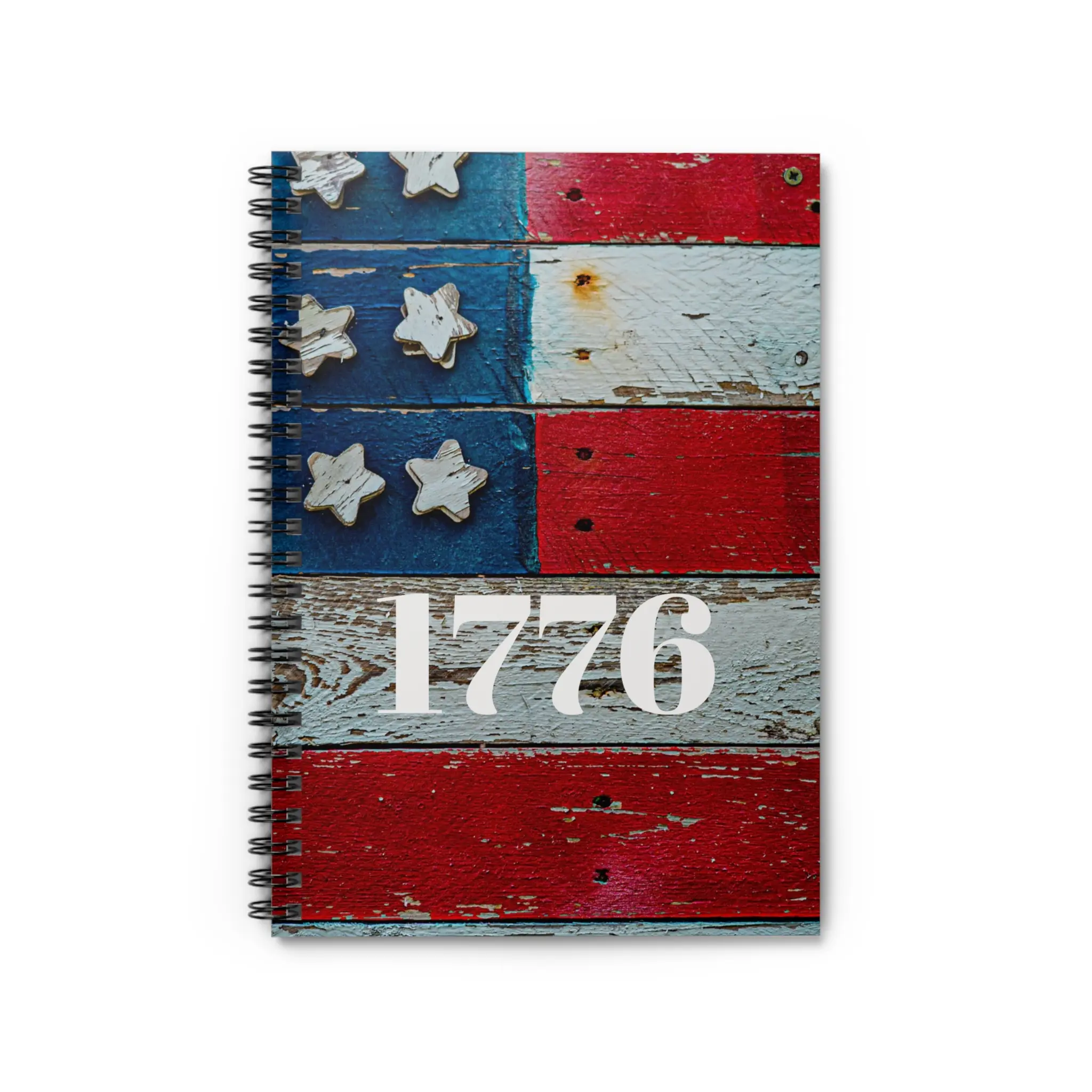 Vintage Rustic American Flag Spiral Notebook - 6"x8" 118 Pages, 1776 Typography, HD Print, Original Photo, Durable Patriotic Office Stationery, Easy-Writing Journaling Notebook, Gift for History Buffs