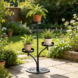 Summervibes Indoor 3 Tier Black Plant Stand, Tall Metal Plant Stand, Heavy-duty Base in the Shape of a Four-leaf Clover, Layered Modern Flower Pot Rack, Suitable for Courtyards, Patios, Living Rooms, (2Pack)