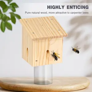 Carpenter Bee Trap for Outside - Pentroof Style Nature Hanging Wood Carpenter Bee Traps Outdoor - Best Bee Trap - Insect Traps with Removable Vault