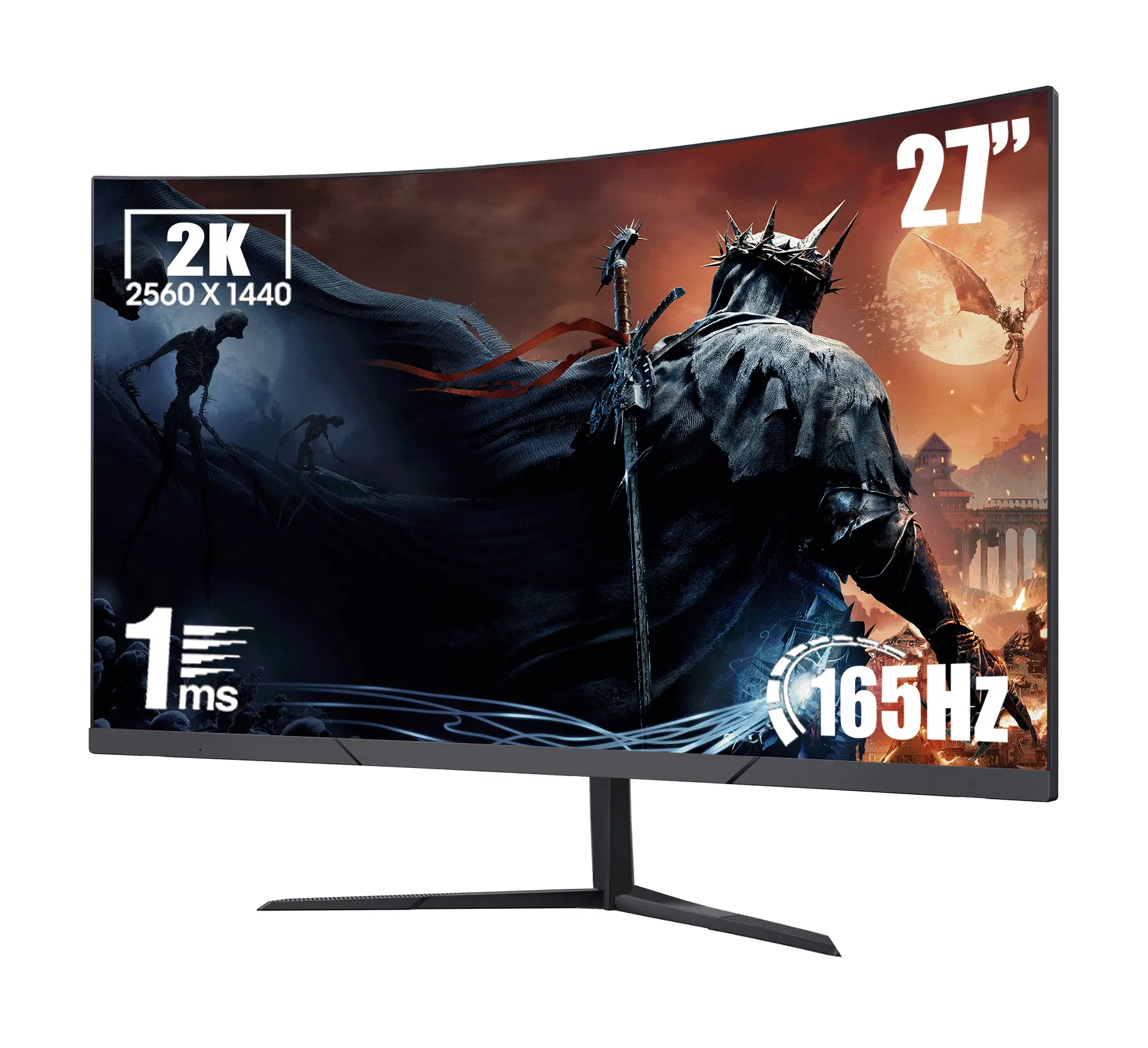 Rehisk 27" Curved Gaming Monitor | 2K QHD, 165Hz, 1ms, IPS, AdaptiveSync, Ultra-Slim Bezel, Tilt Adjustable