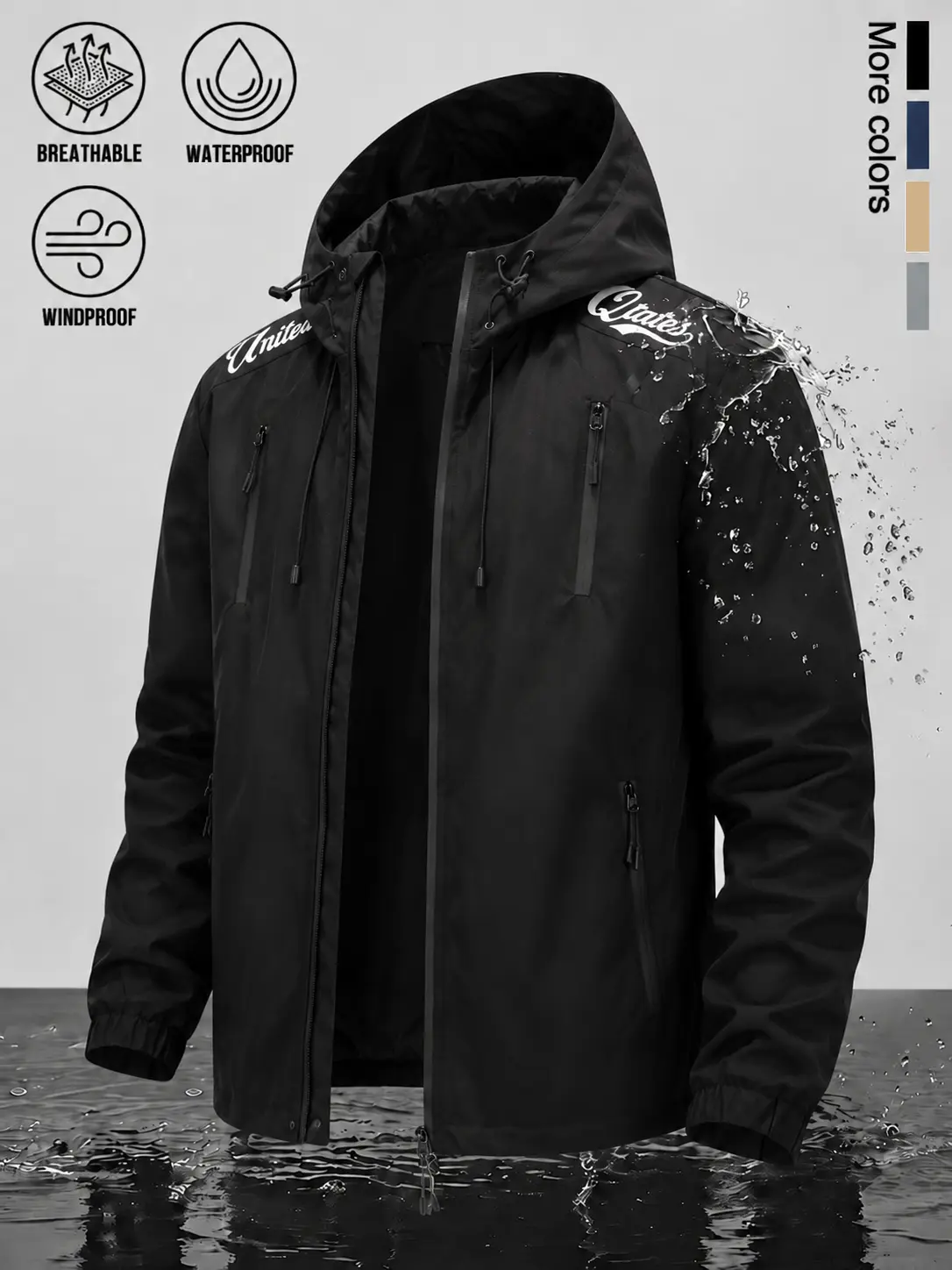 Men Outdoor Hybrid Hooded Shell Jacket, Waterproof Wind‑Resistant Breathable Outerwear, Functional Cargo Pockets, Adjustable Drawstring Hood, Dual Snap‑Zipper Placket, Designed for Hiking, Camping, Travel and Daily Street‑Style Outfits