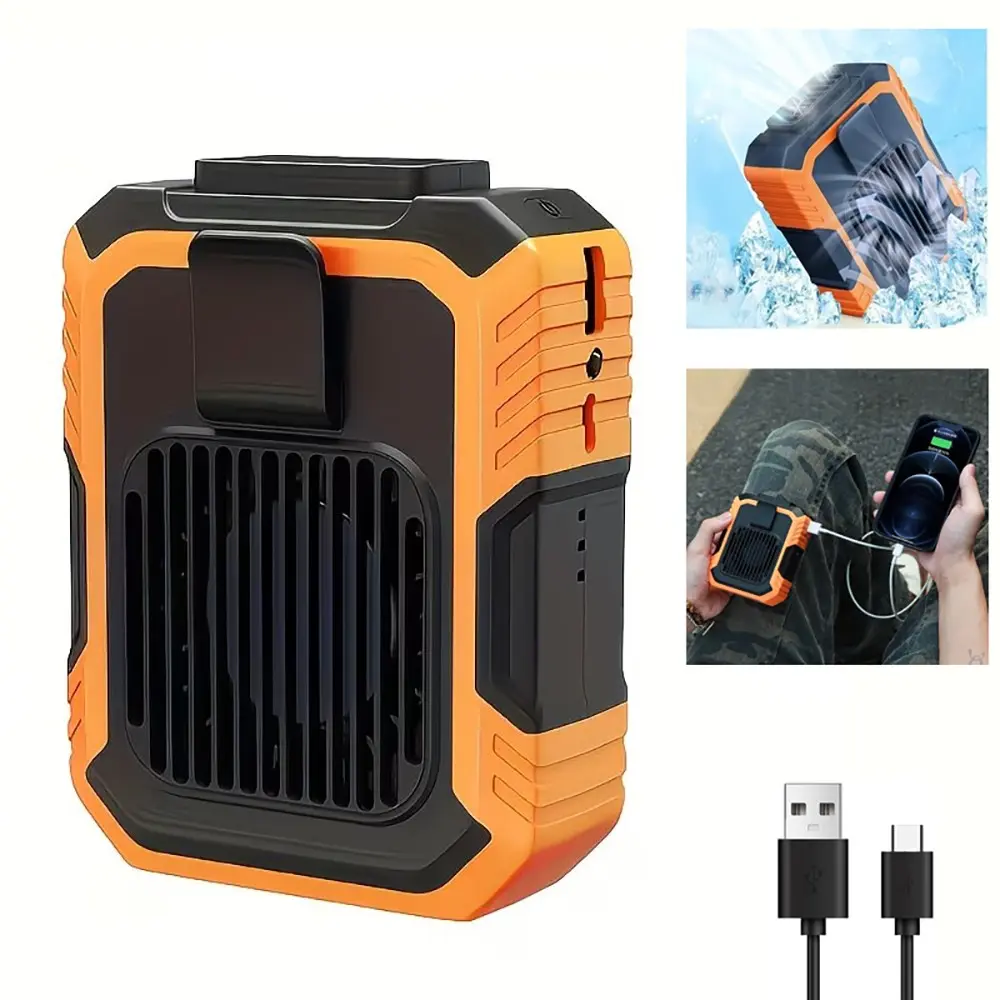1PC Portable Waist Fan light ,USB Rechargeable 2-in-1 Multi-functional Electric Fan (blowing, Lighting), Silent Fast-cooling Fan, Three-speed Adjustable Wearable Waist Fan with Lanyard, Suitable for Outdoor Travel Fans, Multifunctional Cooling Fan