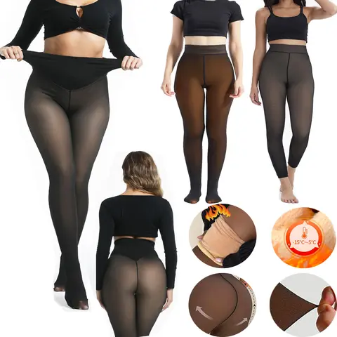 Fleece Lined Tights Women Winter Warm Leggings High-Waist Design, Comfortable Buttck Lift Ultra-High Elasticity Warm Pantyhose Ankle Length Leggings for Winter, Soft Womenswear Bottoms Footless,3 styles to choose from