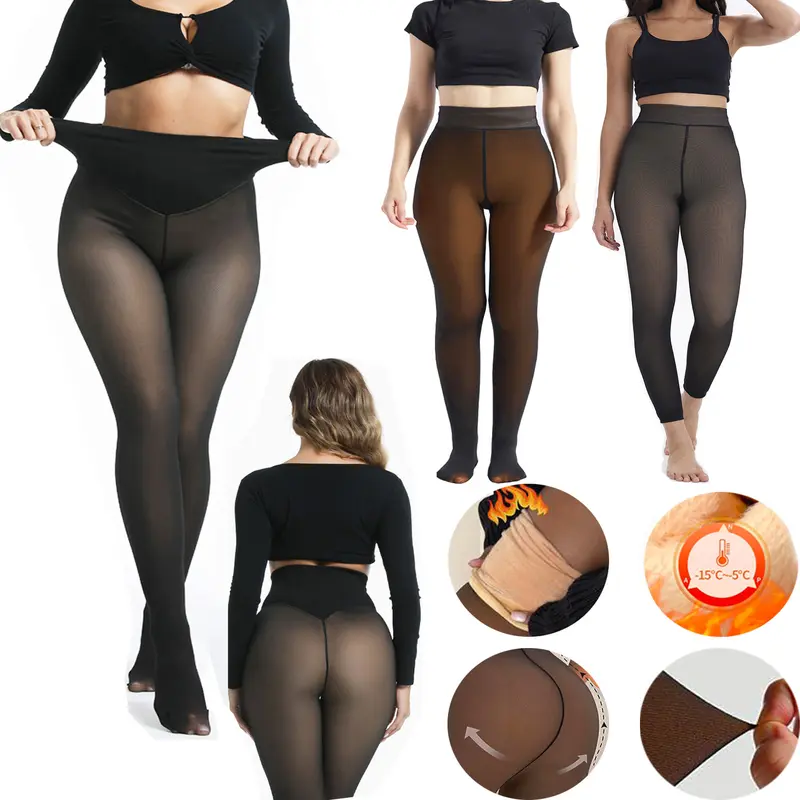 Fleece Lined Tights Women Winter Warm Leggings High-Waist Design, Comfortable Buttck Lift Ultra-High Elasticity Warm Pantyhose Ankle Length Leggings for Winter, Soft Womenswear Bottoms Footless,3 styles to choose from