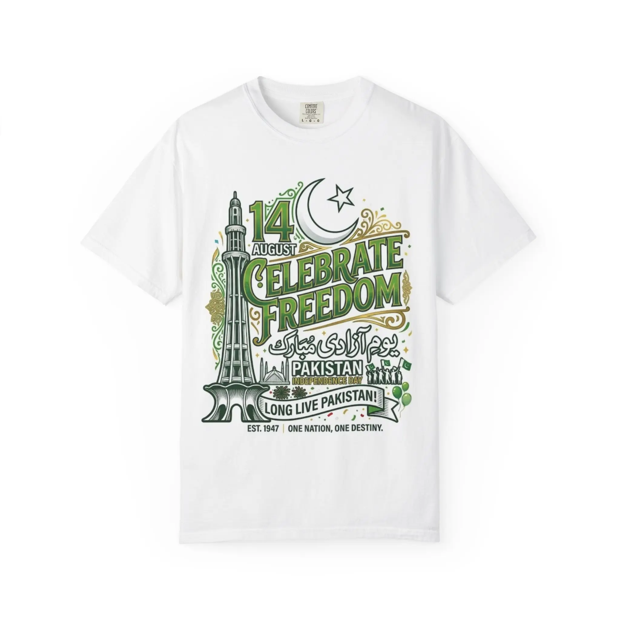 14 August Celebrate Freedom Pakistan T-Shirt | Independence Day Tee Casual Cotton