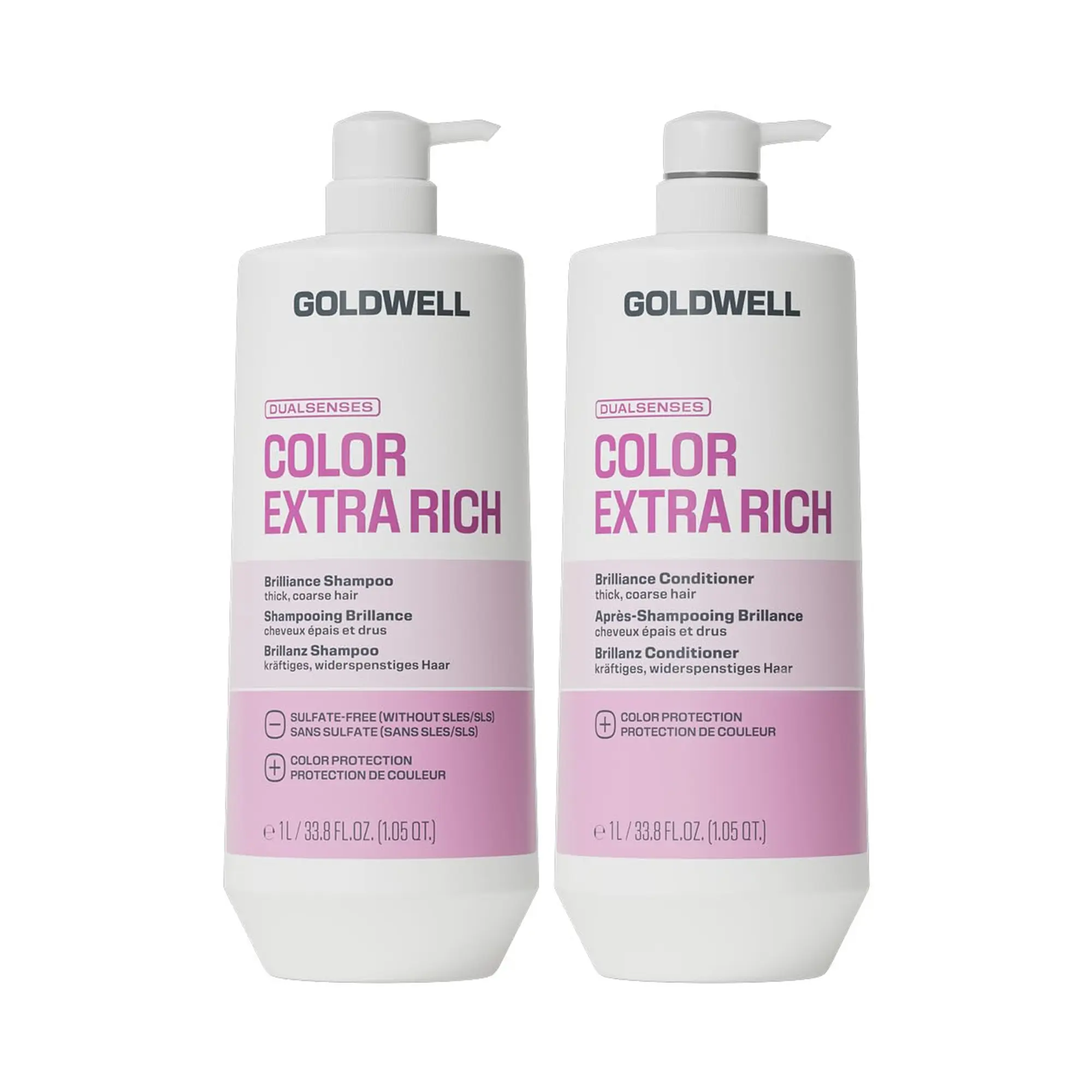 Goldwell Color Extra Rich Brilliance Shampoo & Conditioner Duo 33.8oz (1L) - Vibrant, Radiant, Luminous Color for Thick Coarse Hair