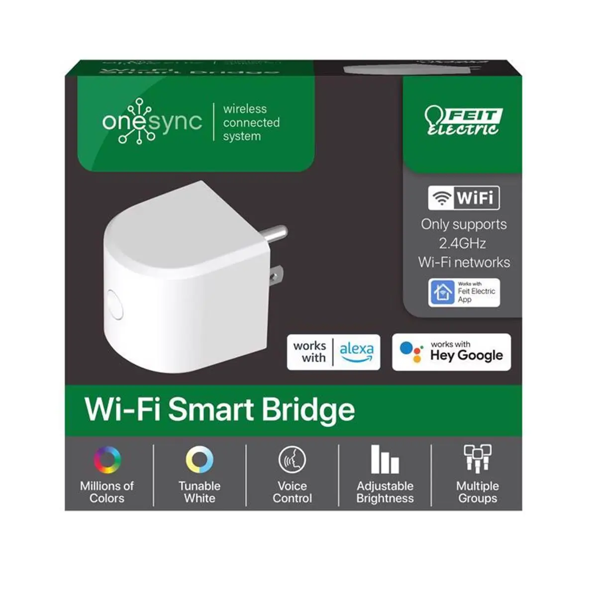 212 MAIN Feit Electric Onesync Smart Wi-Fi Bridge - White, LED, Wireless Control, Wi-Fi Smart Home Compatible, Outdoor-Ready, Plug-in Setup