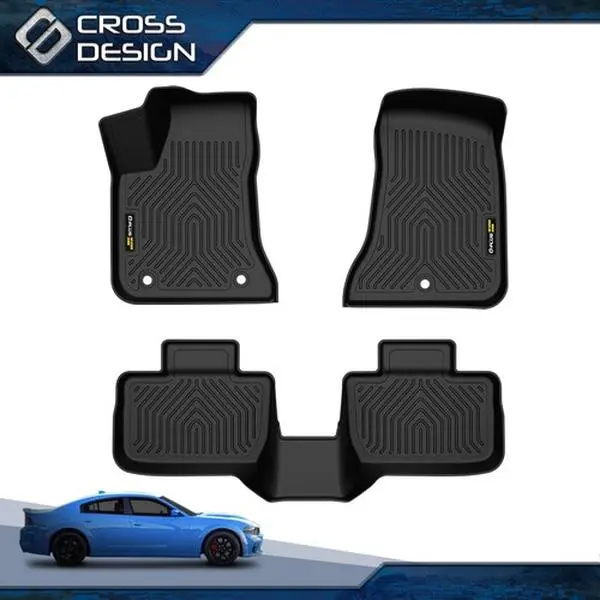 CROSSDESIGN TPE Floor Mats Fit For 2011-2023 Dodge Charger/Chrysler 300 RWD 3D Molded