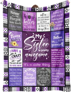 Sister Gifts Blanket, Sister Gifts from Sister, Happy Birthday Gifts for Sister, Unique Sister Gifts for My Dear Sister on Mother's Day - Sister Throw Blanket 60" x 50 (Purple)