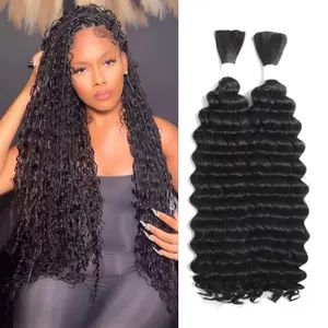 Human Braiding Hair for Boho Braids 2Bundles 160g for Boho Braids Human Hair Deep Wave Bulk Human Hair for Braiding No Weft Hair Extensions for Bohemian Braids 24 inch (1B)