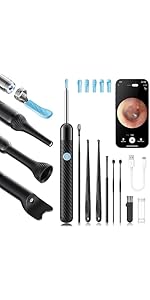 Wax Removal, Cleaner with Camera with 1080P, Otoscope with Light, Wax Removal Kit with 6 Pick, Camera for iPhone, iPad, Android Phones (Blue)