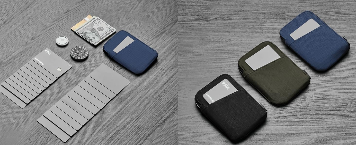 ALPAKA Zip Card Pouch - Card Wallet and Coin Pouch - Holds 12-20 Cards and Cash Holder with Blue Axoflux, RFID Blocking Weatherproof Material