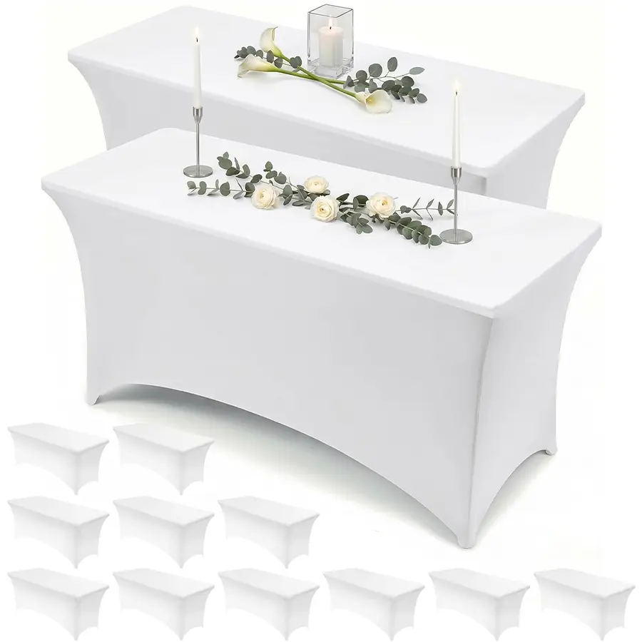 [1/3/5/10 Pack] 6FT Stretch Spandex Tablecloth, Birthday Party Tablecloth, Versatile Rectangular Kitchen Table Cover, Full-Coverage Tablecloth for Outdoor Barbecues and Camping, Suitable for Weddings, Banquets, and Parties
