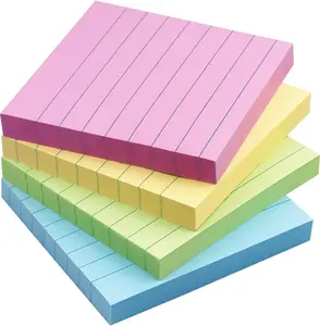 Lined Sticky Notes 3x3 Sticky Notes with Lines Self-Stick Notes Bright Color 4 Pads 90 Sheets/Pad (Pastel)