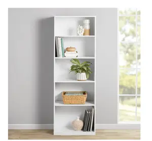Space-Saving White Standing Bookcase with 5 Customizable Shelves for Stylish Storage in Small Spaces Space-Saving White Standing Bookcase with 5 Customizable Shelves for Stylish Storage in Small Spaces