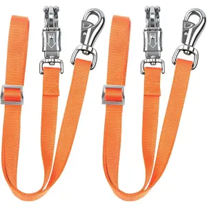 Nylon Cross Ties for Horse Adjustable Horse Trailer Equestrian Accessories with Quick-Release Panic Snap & Bull Snap Length 42.5" to 73" Vivid Orange
