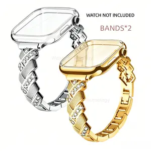 Metal Diamond Band for Apple Watch 11/10 Ultra Luxury Band 46mm 9 8 7 Band 42mm 45mm 41mm Women's Band iWatch Series 6 SE 40/44/49mm Band Fashion Metal Band smartwatch compatible bands 2 sets
